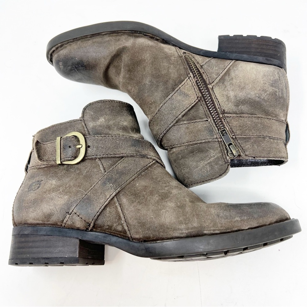BORN Brown Suede Side Zip Boots with Buckle Women's Size 7.5 - Picture 2 of 8